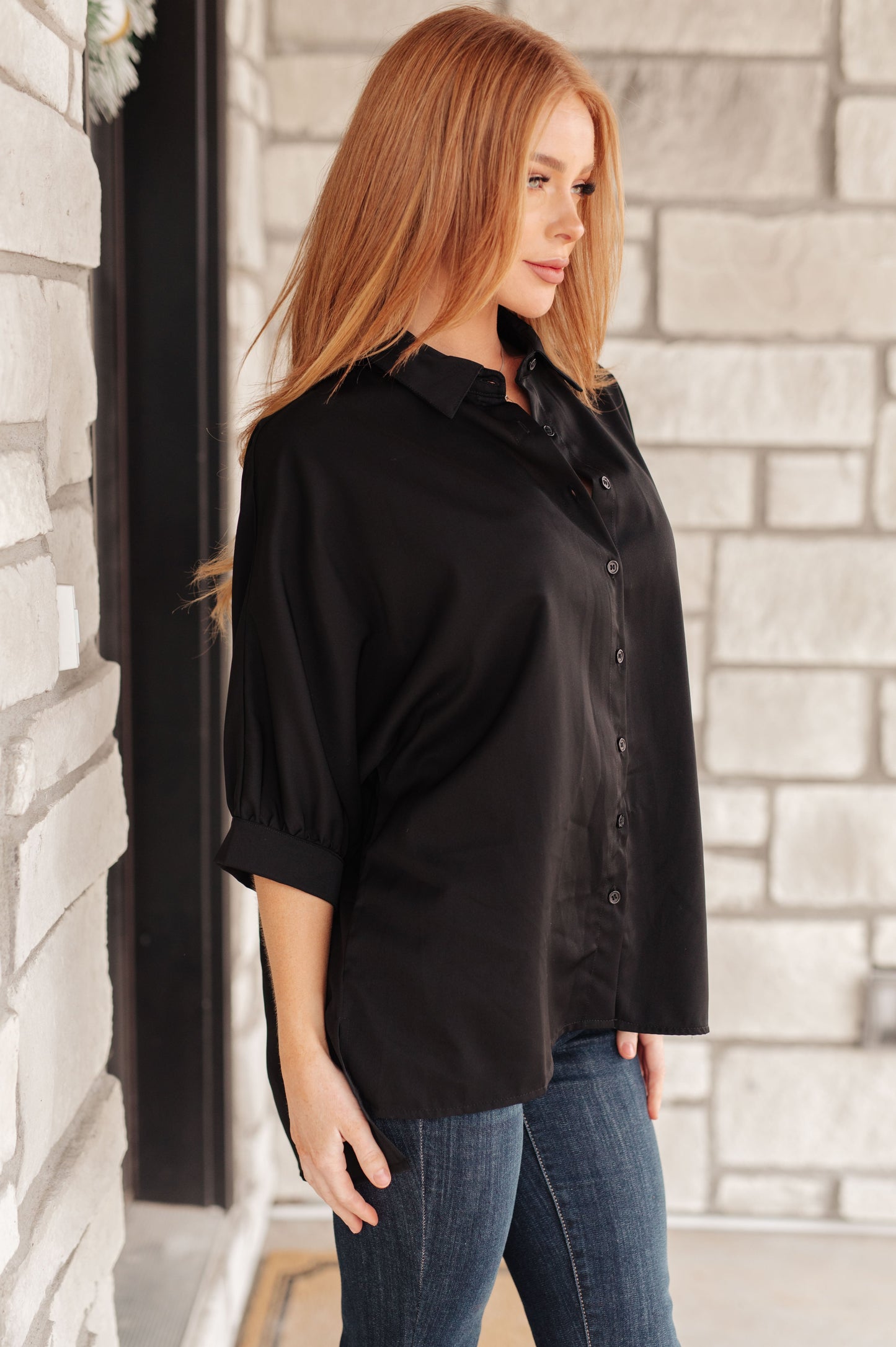 Turned Out Perfect Oversized Button Down Shirt (Black)