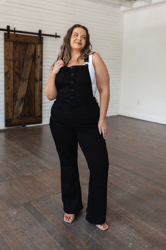 Imogene Control Top Retro Flare Judy Blue Overalls in Black