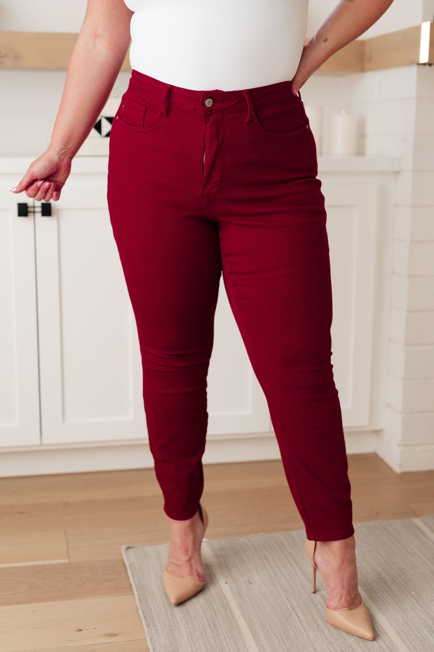 Wanda High Rise Control Top Judy Blue Skinny Jeans Scarlet