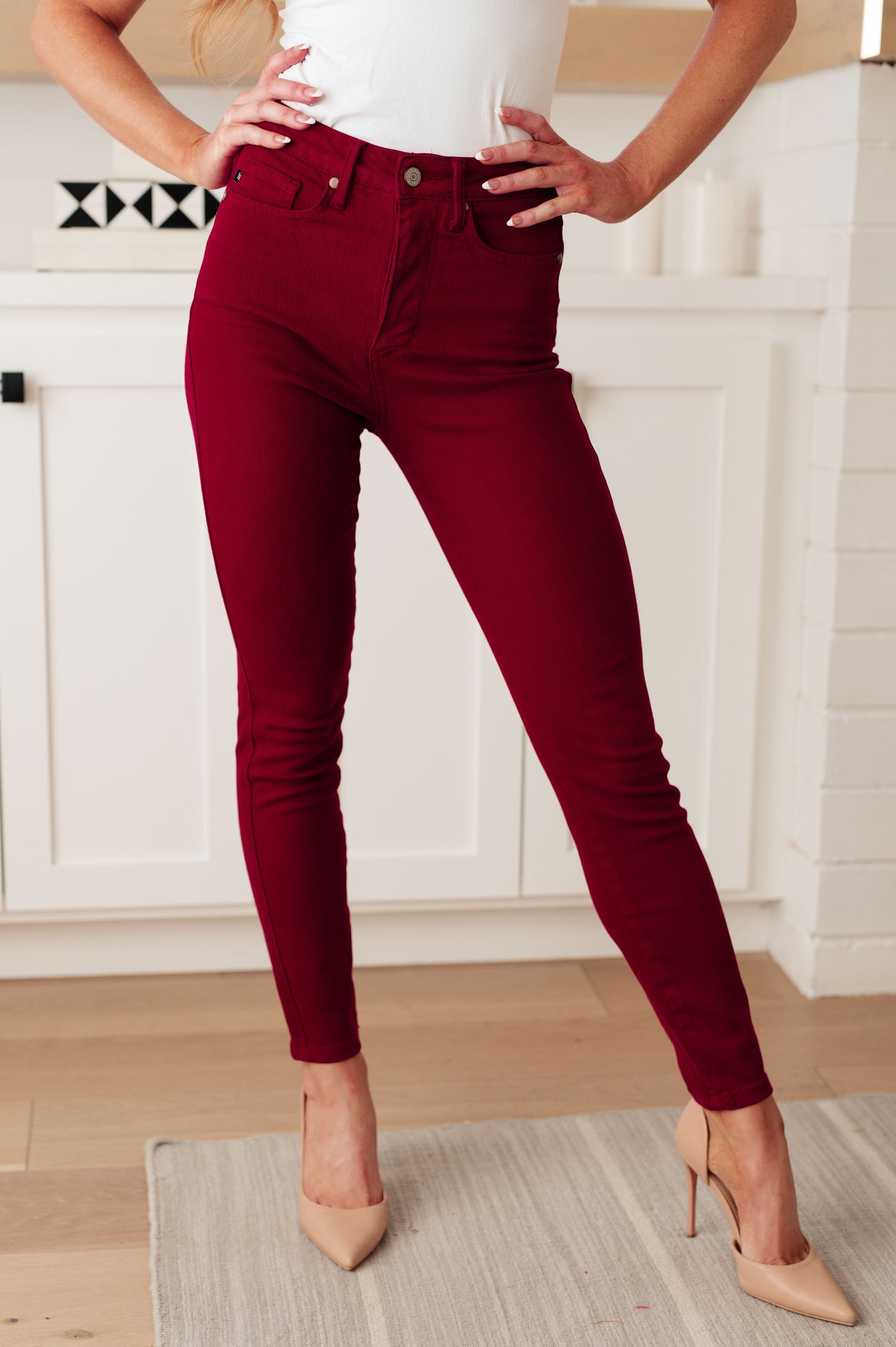 Wanda High Rise Control Top Judy Blue Skinny Jeans Scarlet