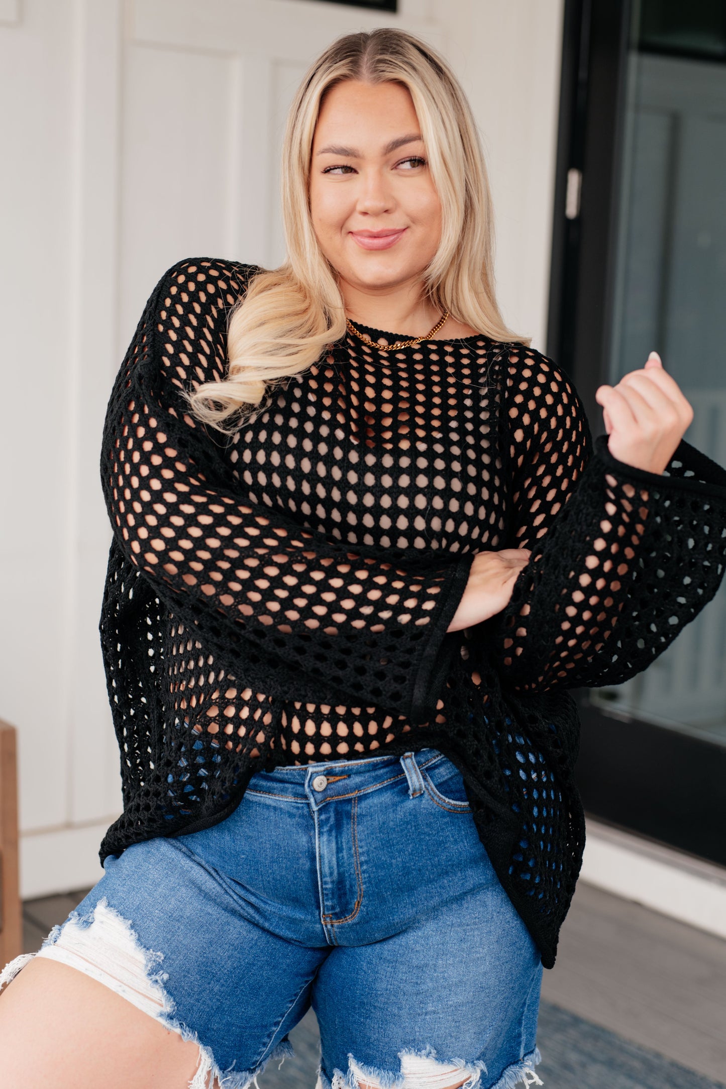Ask Anyway Fishnet Sweater (Black)