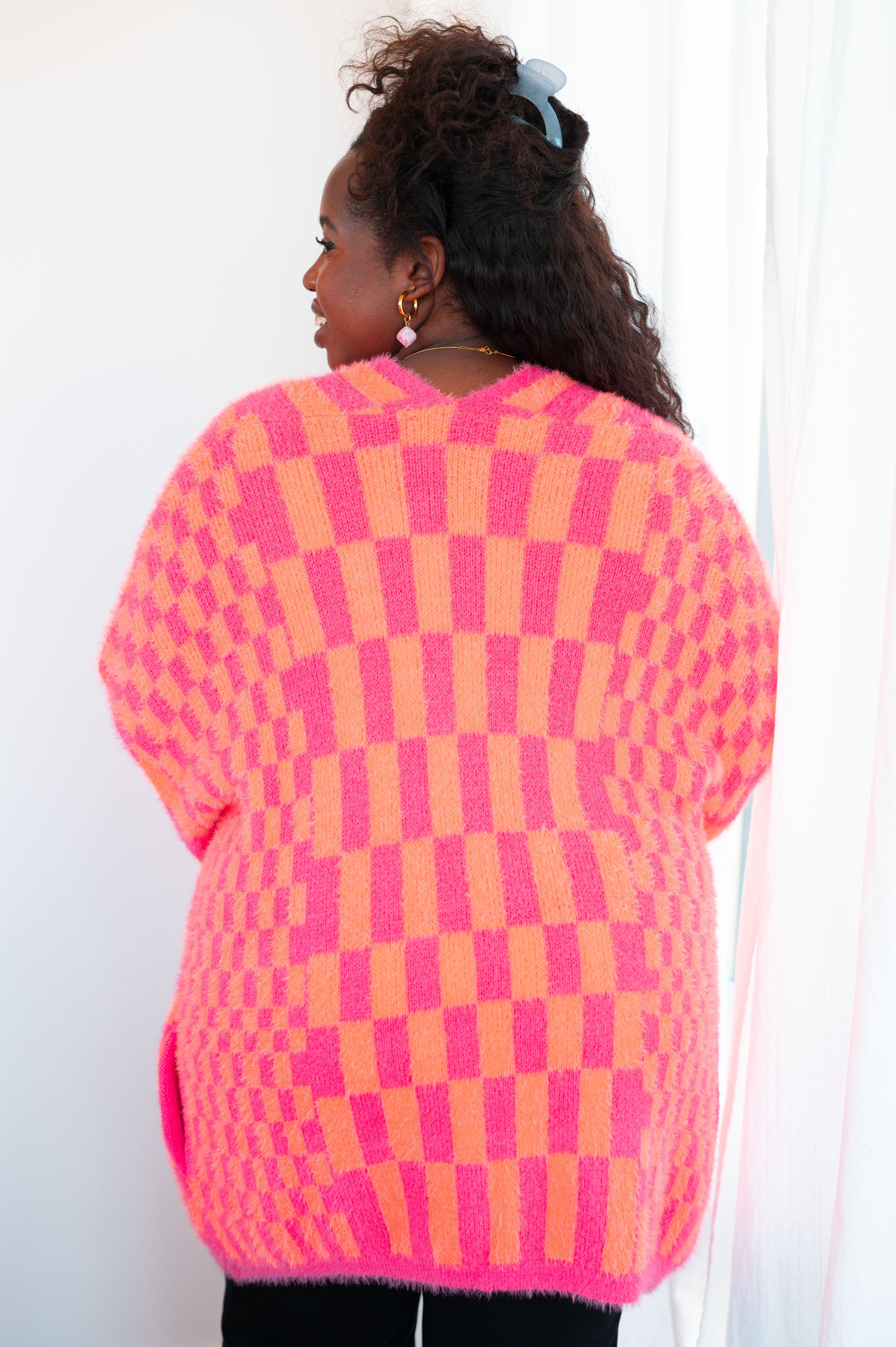 Noticed in Neon Checkered Cardigan in Pink and Orange – Moxie Boutique