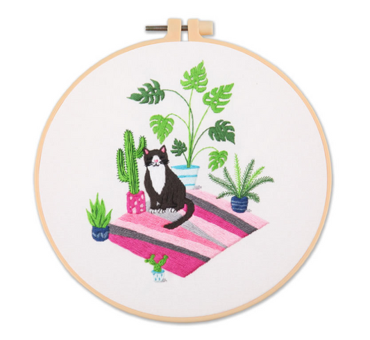Cute Cat Embroidery Kit Pink Rug